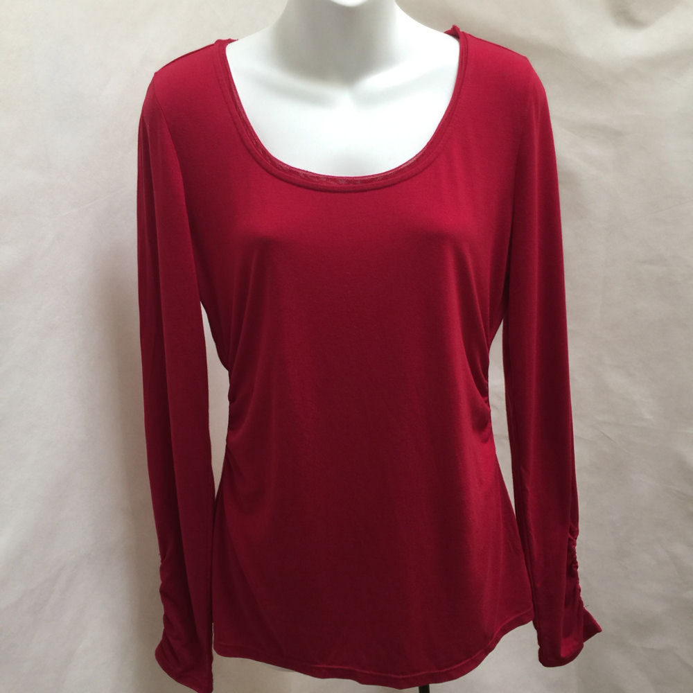 WHBM M Red Ruched Long Sleeve Top